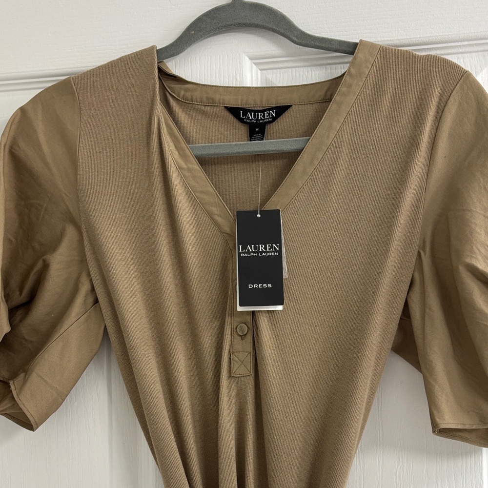 Ralph Lauren Brown Midi Dress with Puff Sleeves